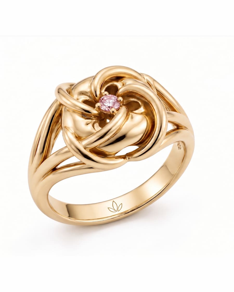 Anillo Peyote de MIJA con baño de oro 14k y diamante rosa