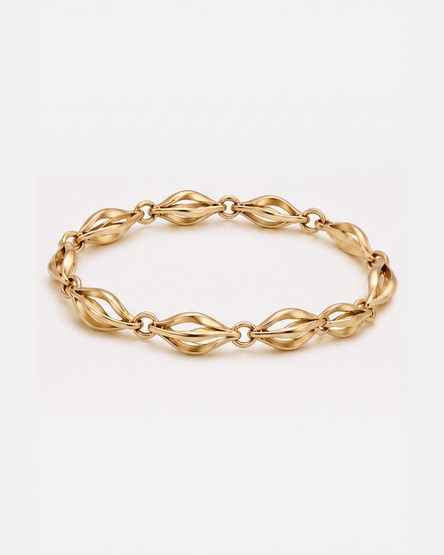 Pulsera Agave Azul de MIJA con baño de oro 14k, eslabones esculpidos a mano